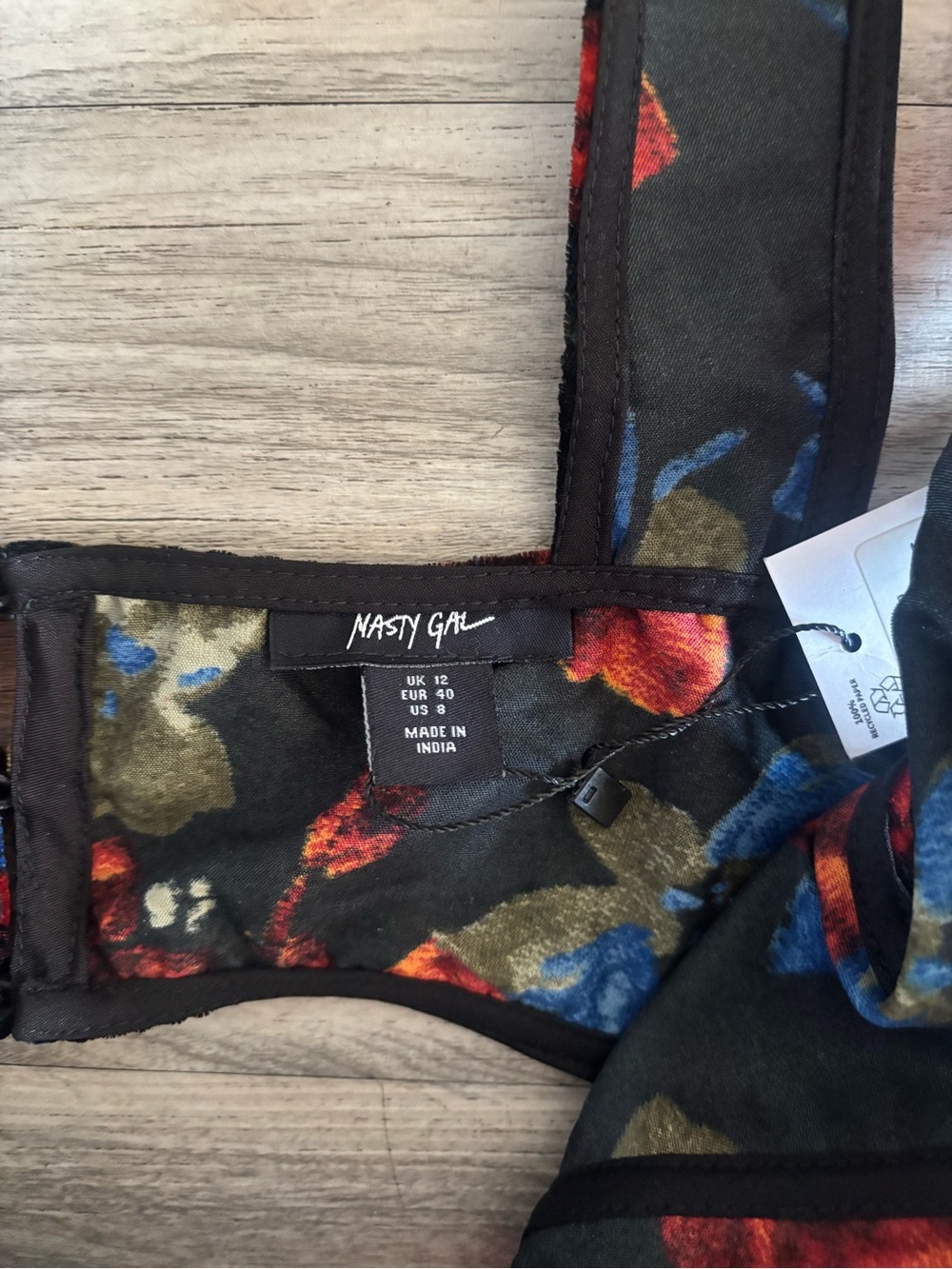Nasty Gal Black Velvet Maxi Dress with Red and Blue Floral Print - Picture 5 of 9